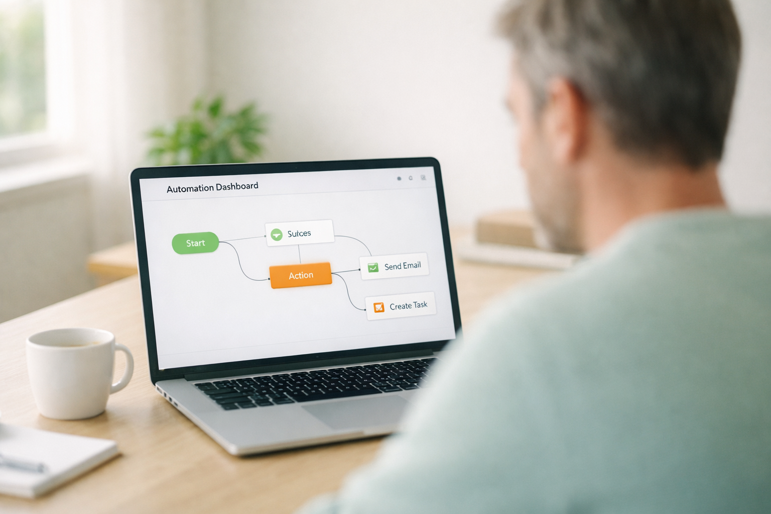Laptop scherm met daarop getoont een automatiseringsdashboard